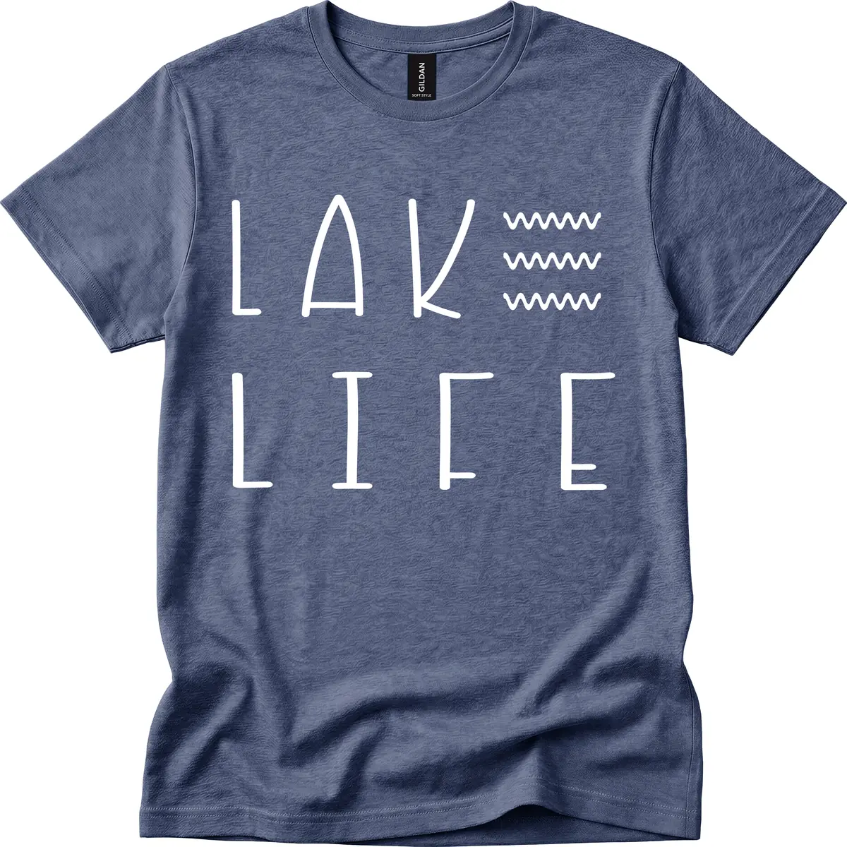 Lake Life Wavy Lines T-Shirt in Heather Navy