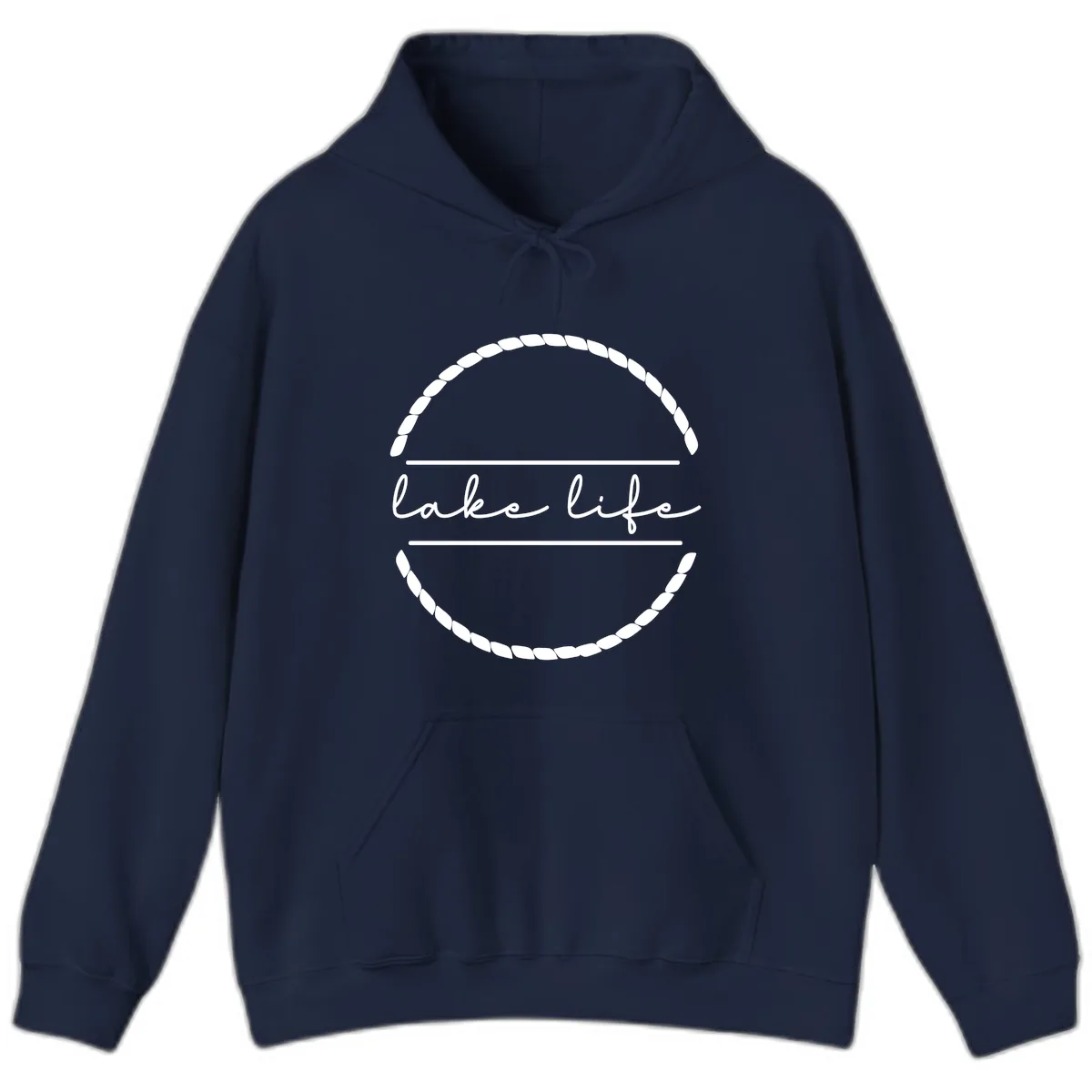 Lake Life Rope Circle Design Hoodie in Navy