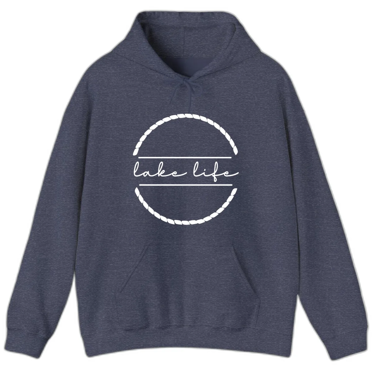Lake Life Rope Circle Design Hoodie in Heather Sport Dark Navy
