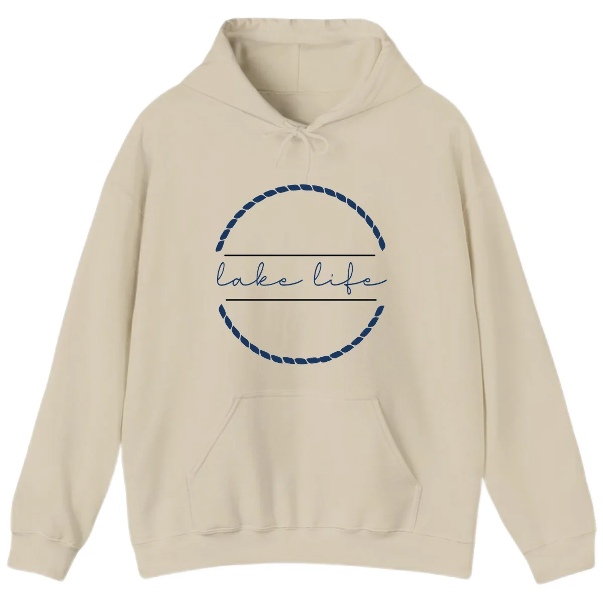 Lake Life Rope Circle Design Hoodie in Sand