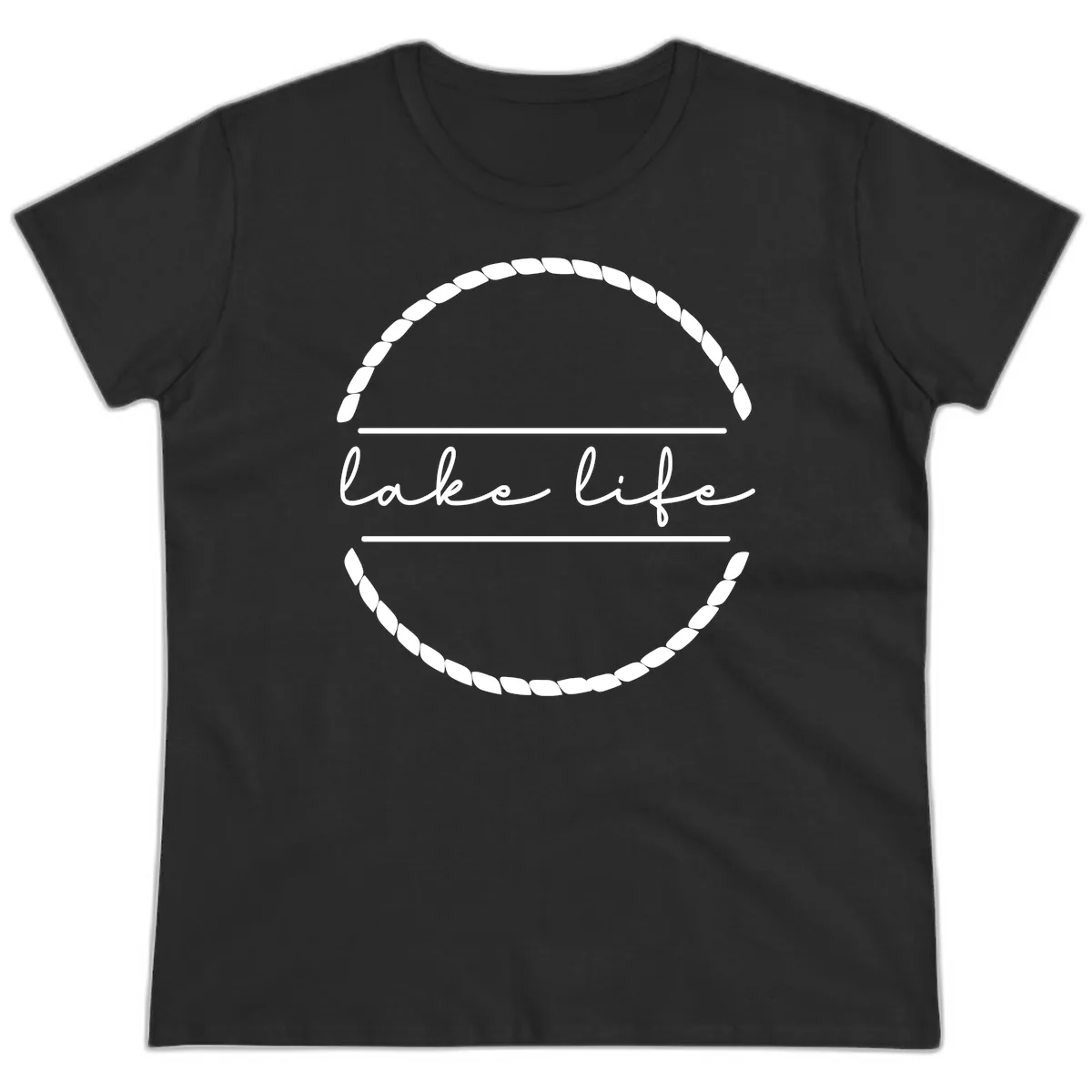 Lake Life Rope Circle Design Ladies Tee in Black