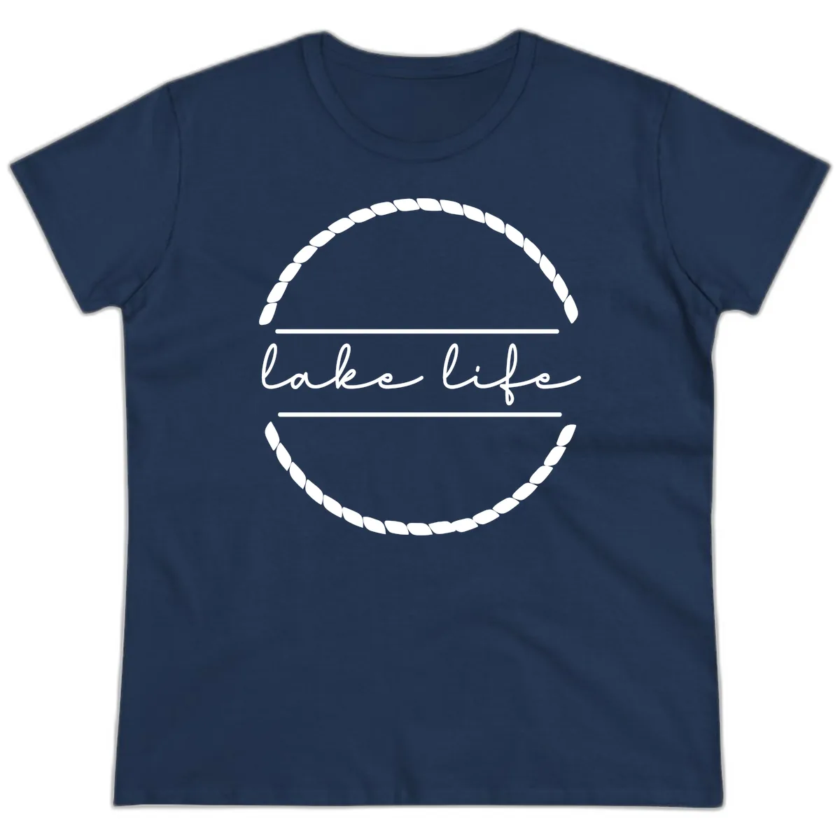 Lake Life Rope Circle Design Ladies Tee in Navy