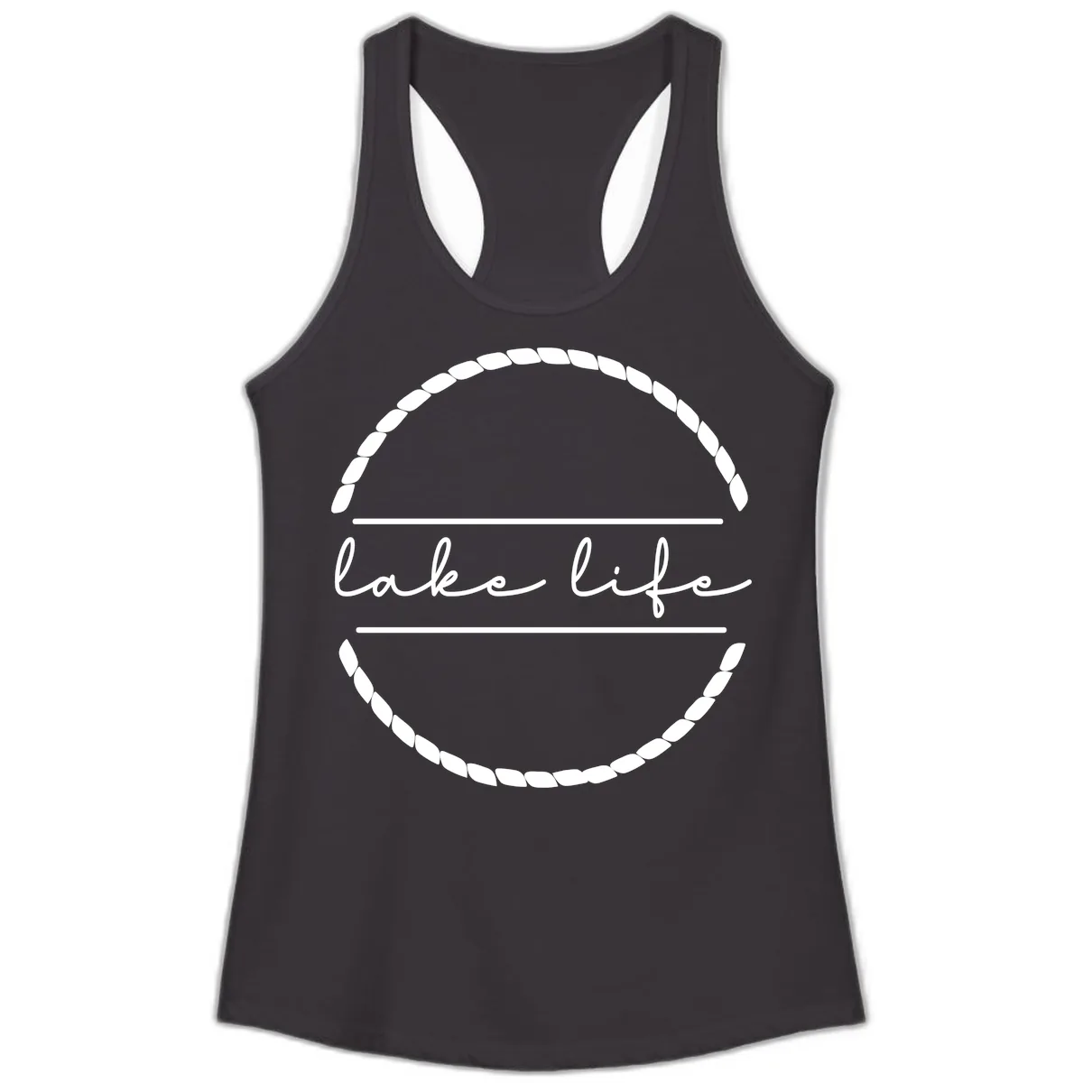 Lake Life Rope Circle Design Ladies Tank in Black