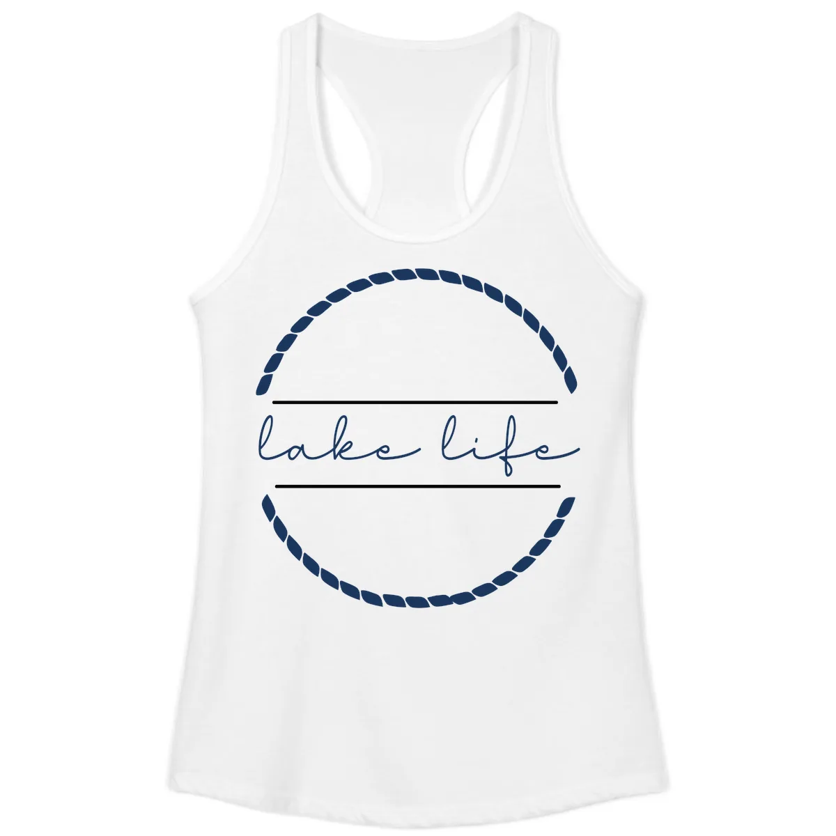 Lake Life Rope Circle Design Ladies Tank in White