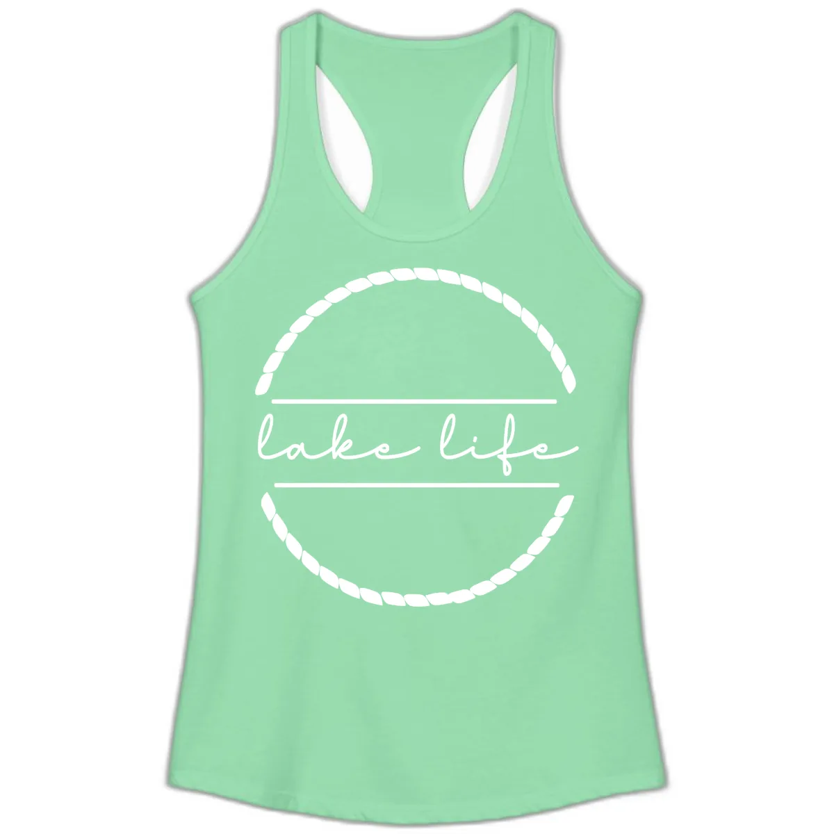 Lake Life Rope Circle Design Ladies Tank in Solid Mint