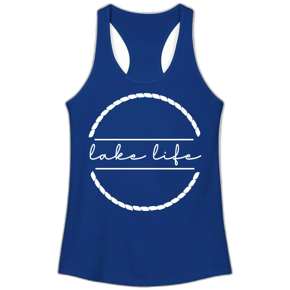 Lake Life Rope Circle Design Ladies Tank in Solid Royal
