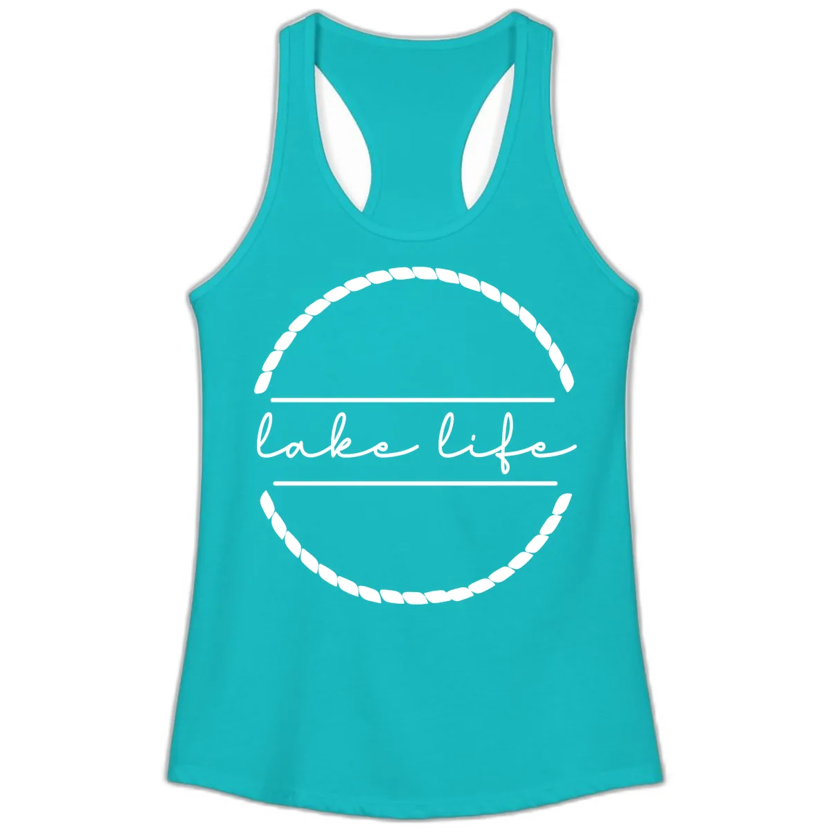Lake Life Rope Circle Design Ladies Tank in Tahiti Blue
