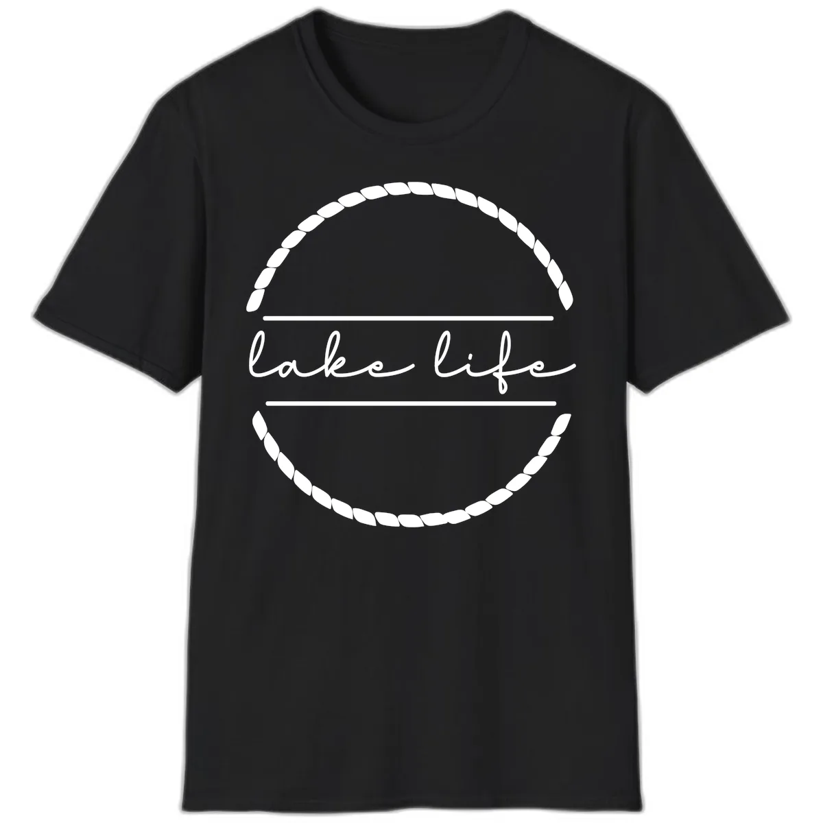 Lake Life Rope Circle Design T-Shirt in Black