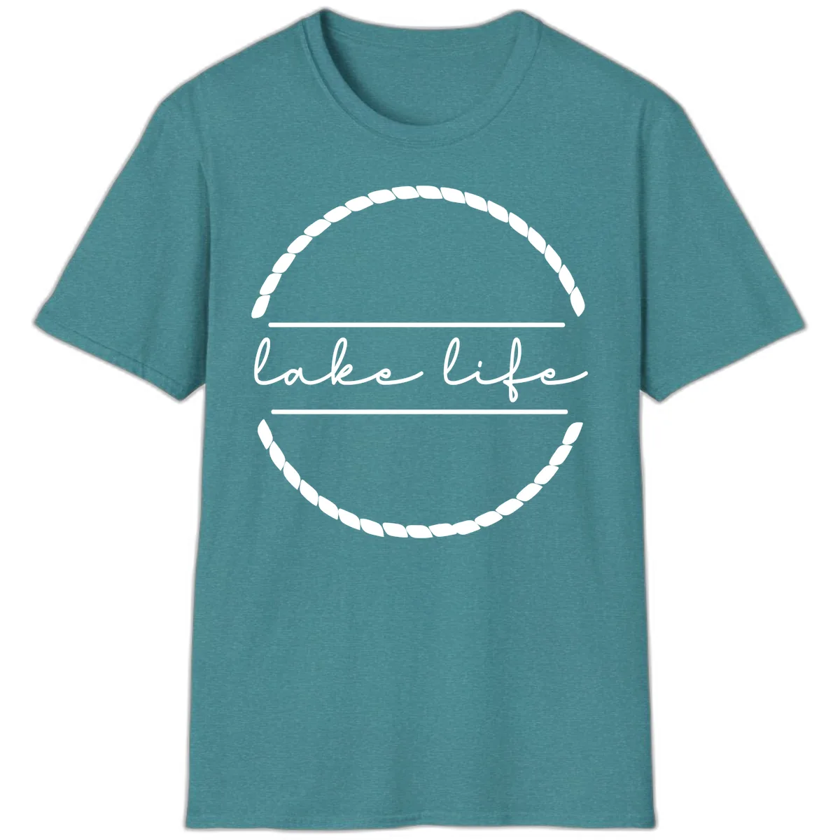 Lake Life Rope Circle Design T-Shirt in Heather Galapagos Blue