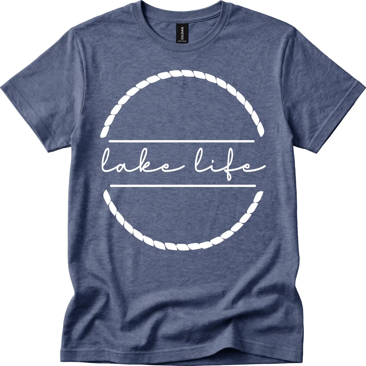 Lake Life Rope Circle Design T-Shirt in Heather Navy