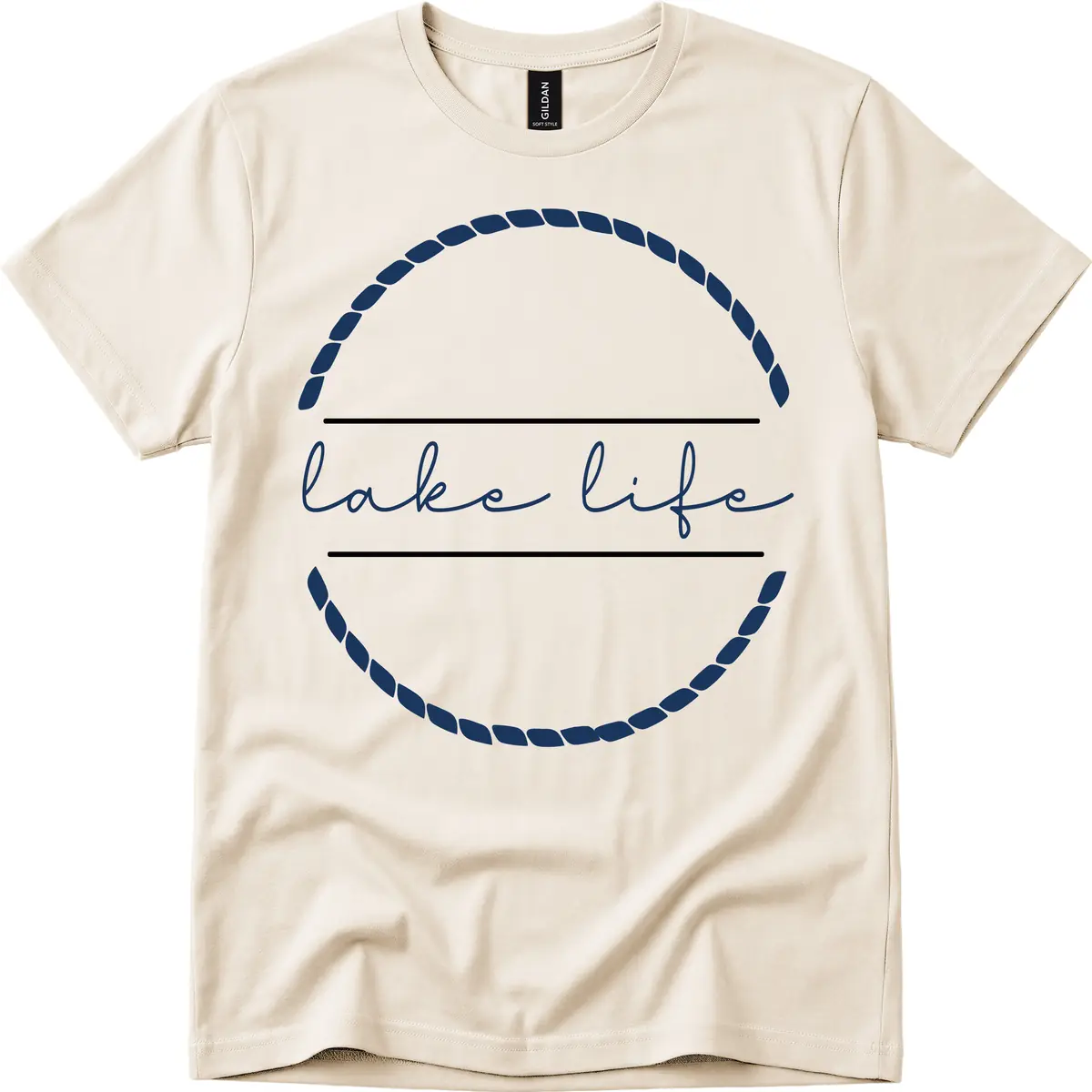Lake Life Rope Circle Design T-Shirt in Natural