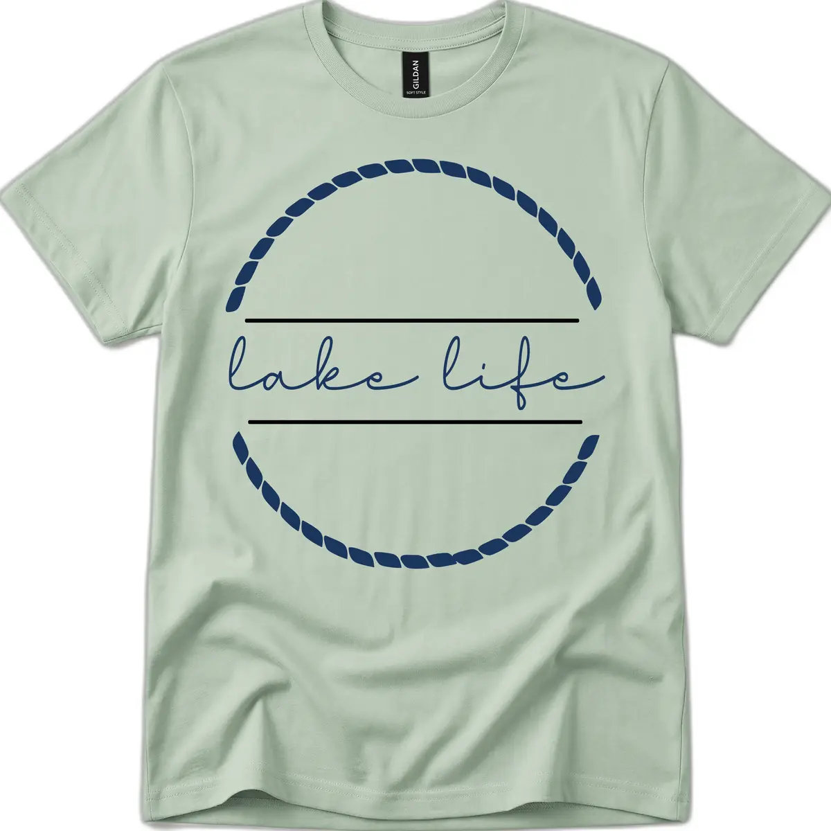 Lake Life Rope Circle Design T-Shirt in Sage