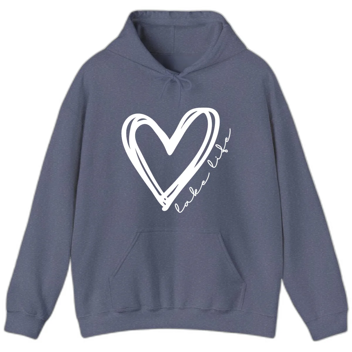 Lake Life Heart Design Hoodie in Heather Navy