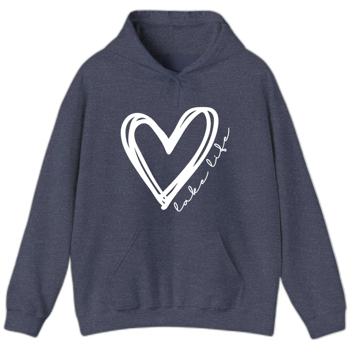 Lake Life Heart Design Hoodie in Heather Sport Dark Navy