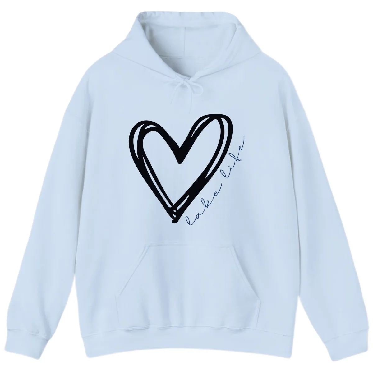 Lake Life Heart Design Hoodie in Light Blue
