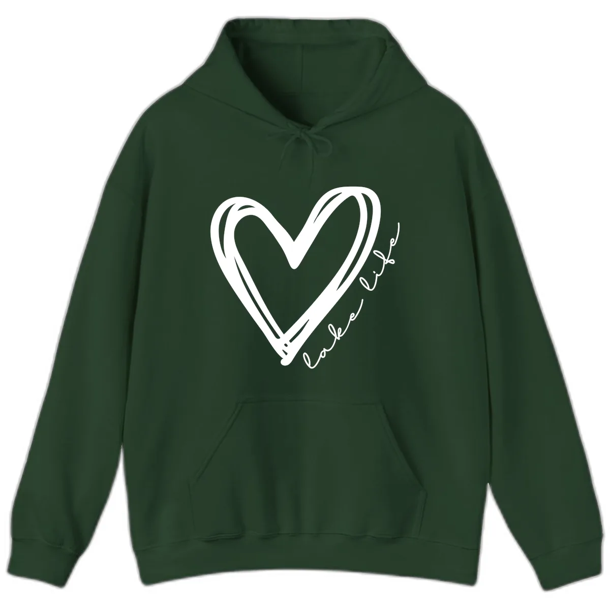 Lake Life Heart Design Hoodie in Forest Green