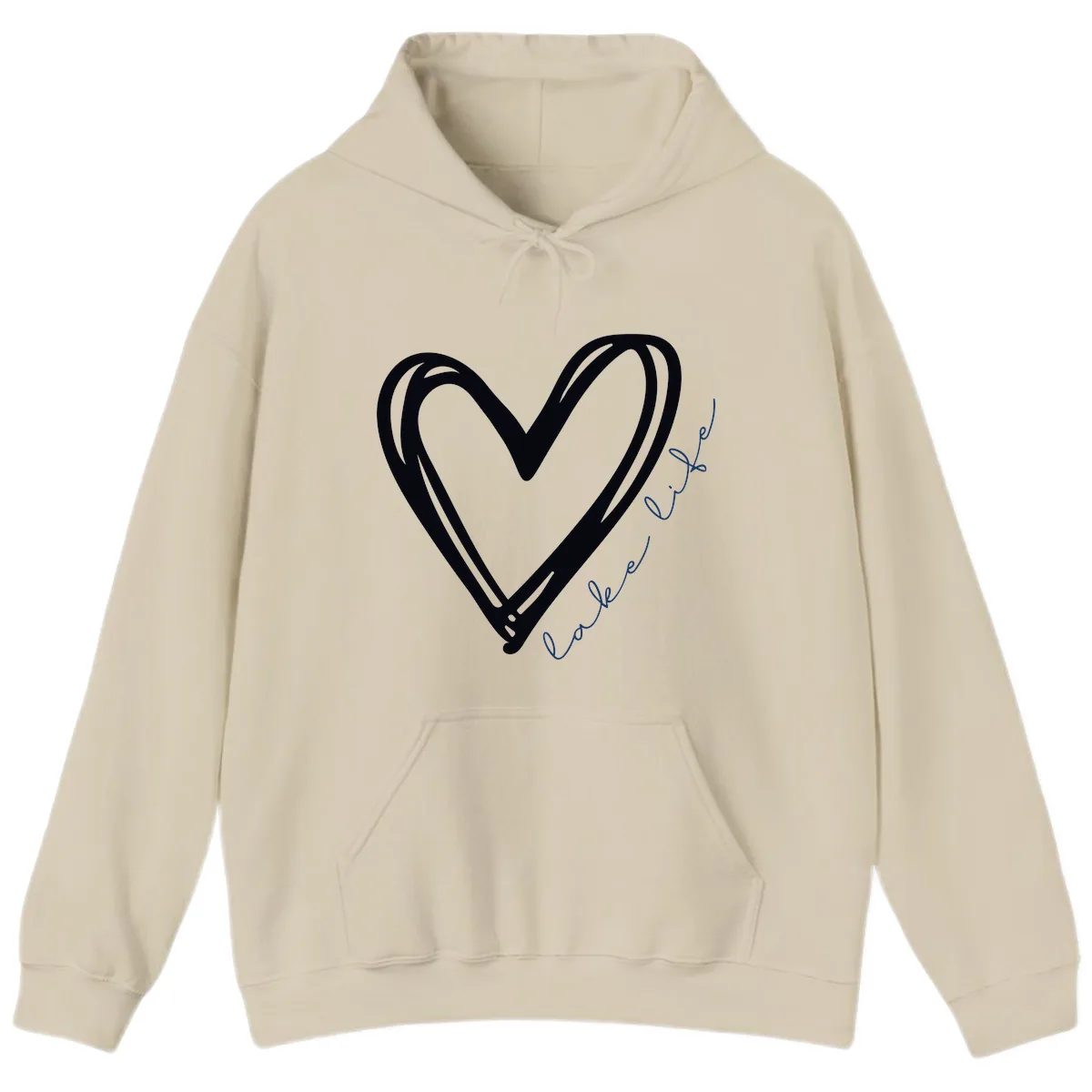 Lake Life Heart Design Hoodie in Sand