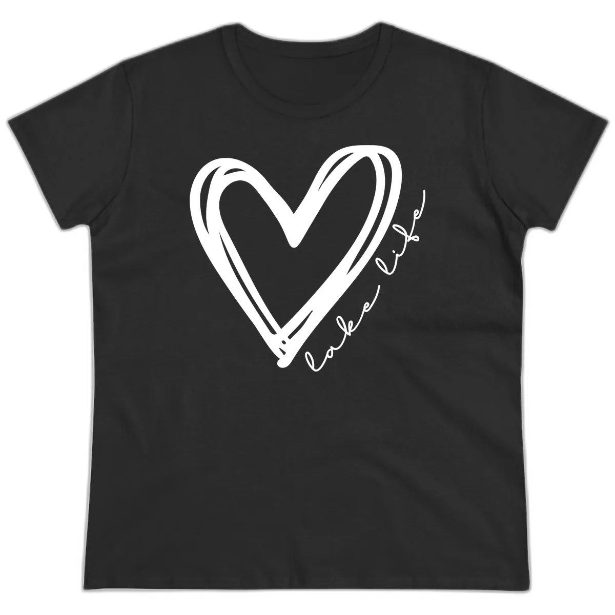 Lake Life Heart Design Ladies Tee in Black