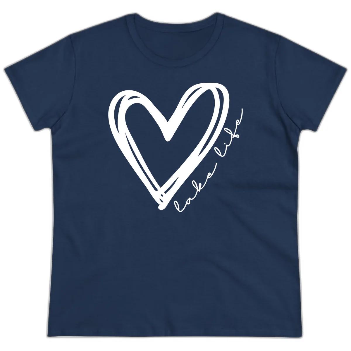 Lake Life Heart Design Ladies Tee in Navy