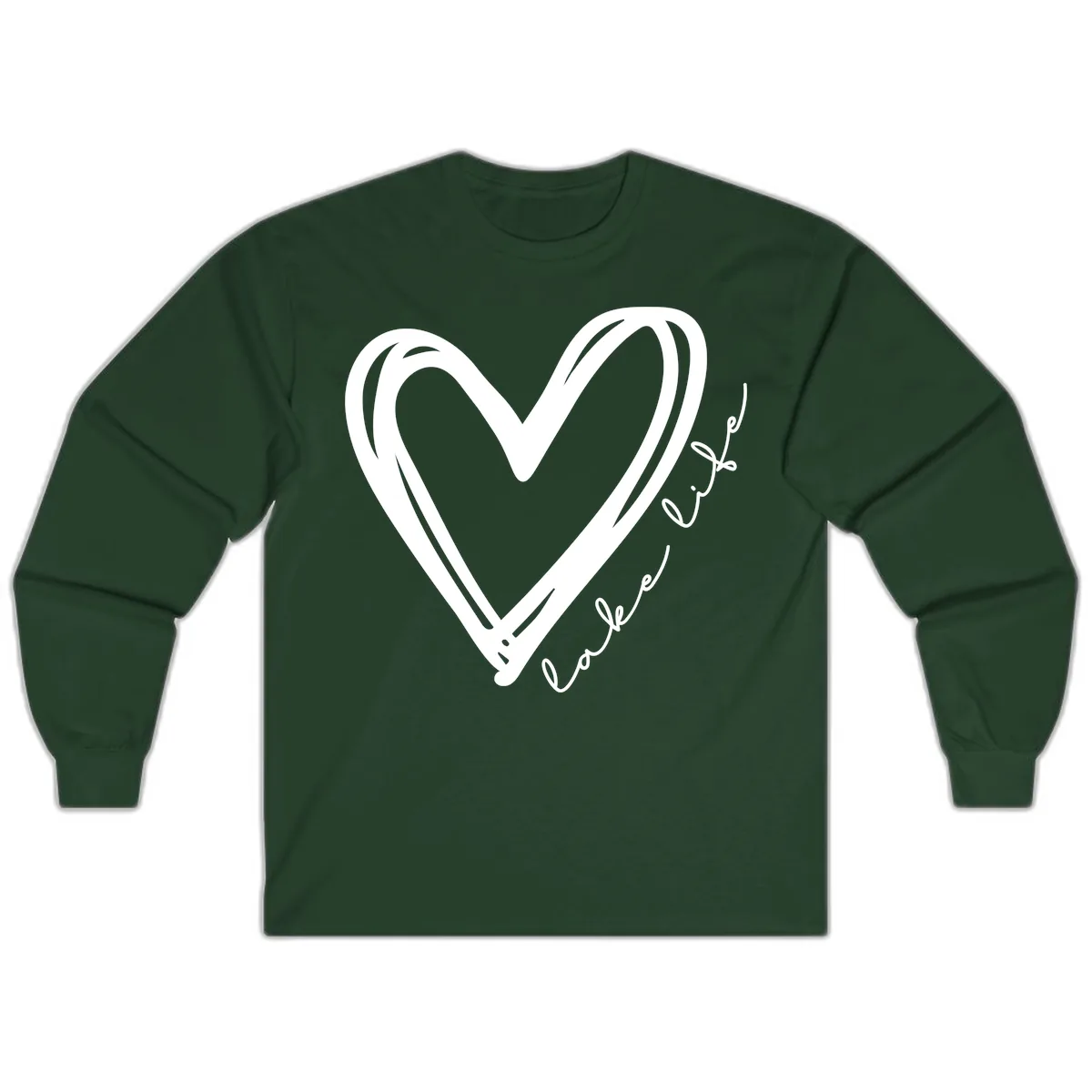 Lake Life Heart Design Long Sleeve in Forest Green