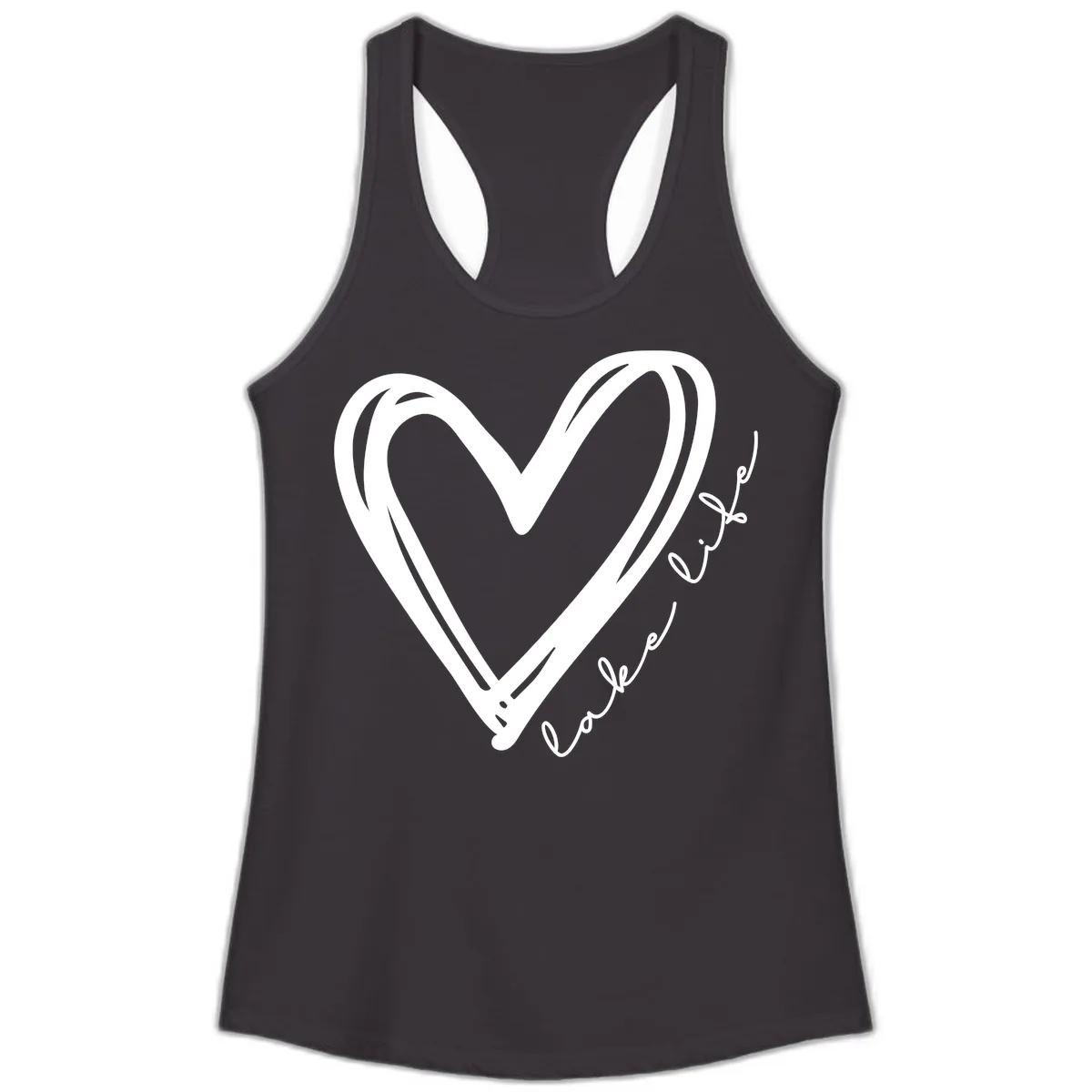 Lake Life Heart Design Ladies Tank in Black