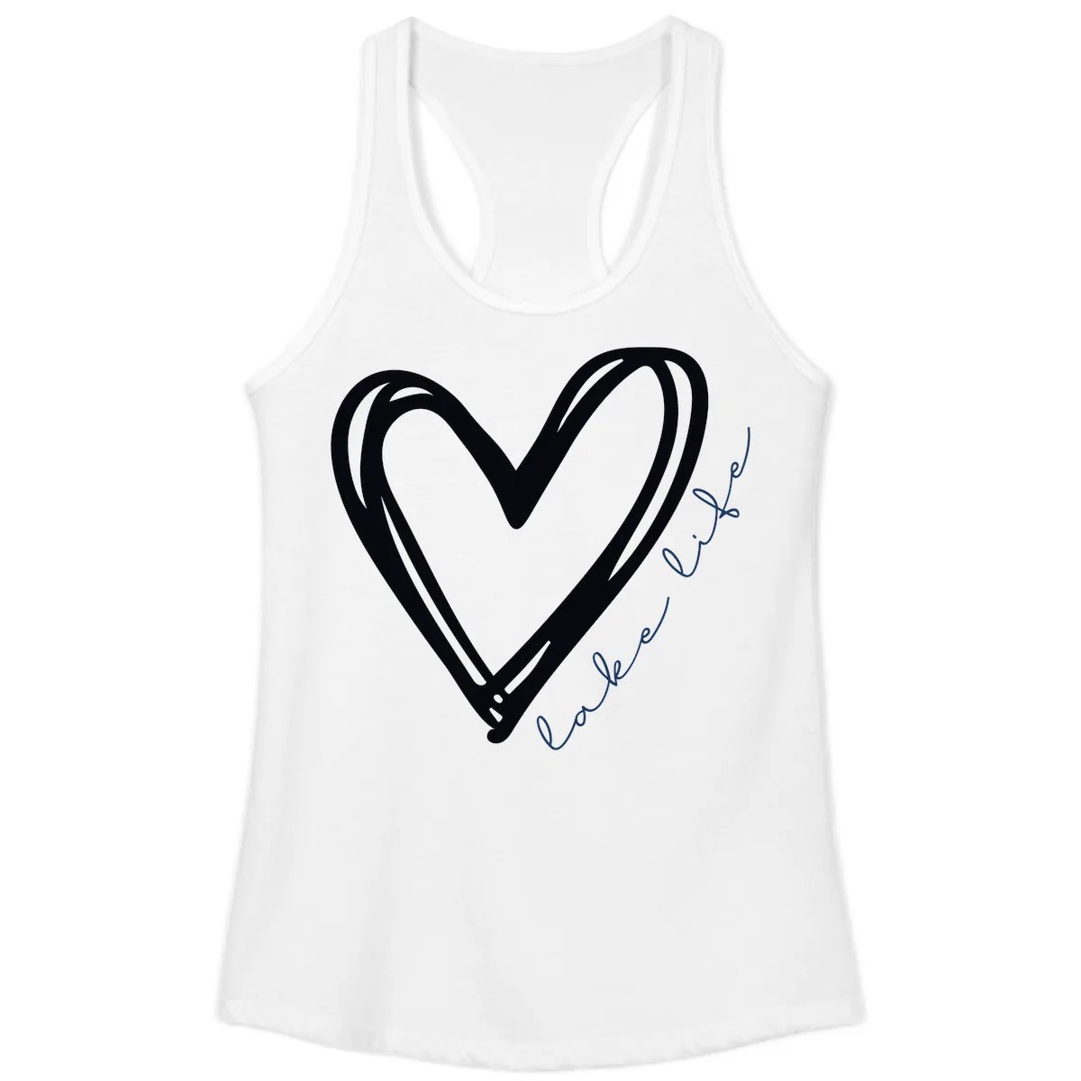 Lake Life Heart Design Ladies Tank in White