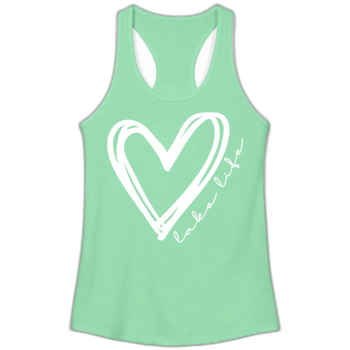 Lake Life Heart Design Ladies Tank in Solid Mint