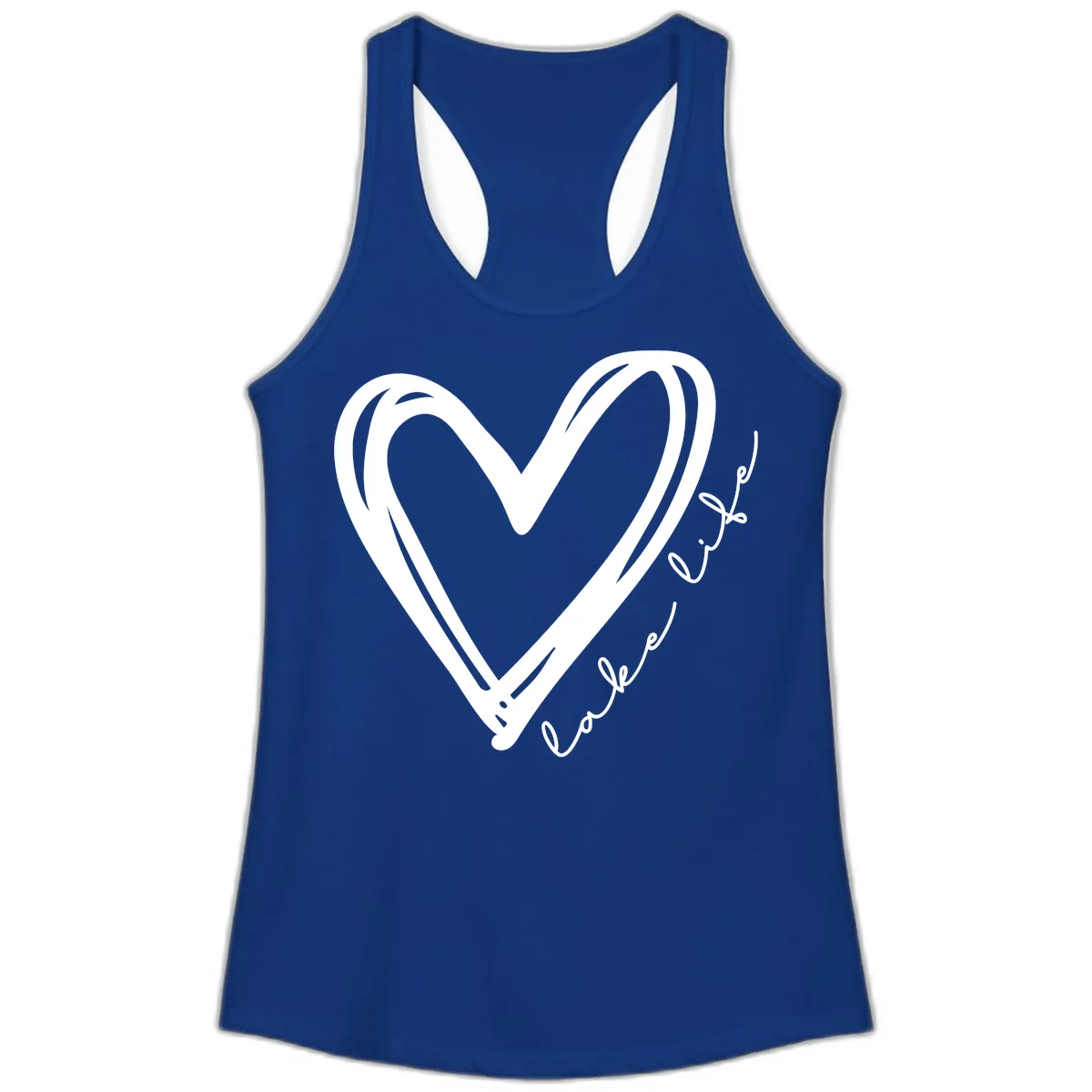 Lake Life Heart Design Ladies Tank in Solid Royal