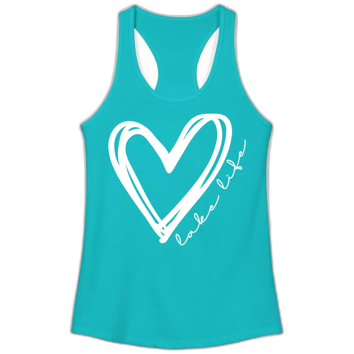 Lake Life Heart Design Ladies Tank in Tahiti Blue