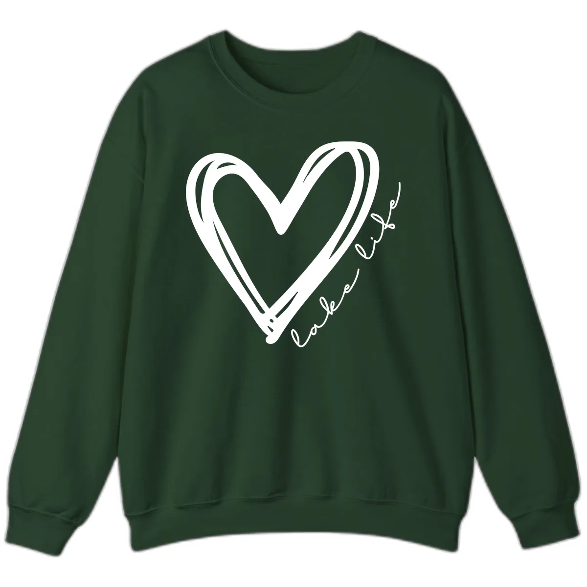 Lake Life Heart Design Sweatshirt in Forest Green