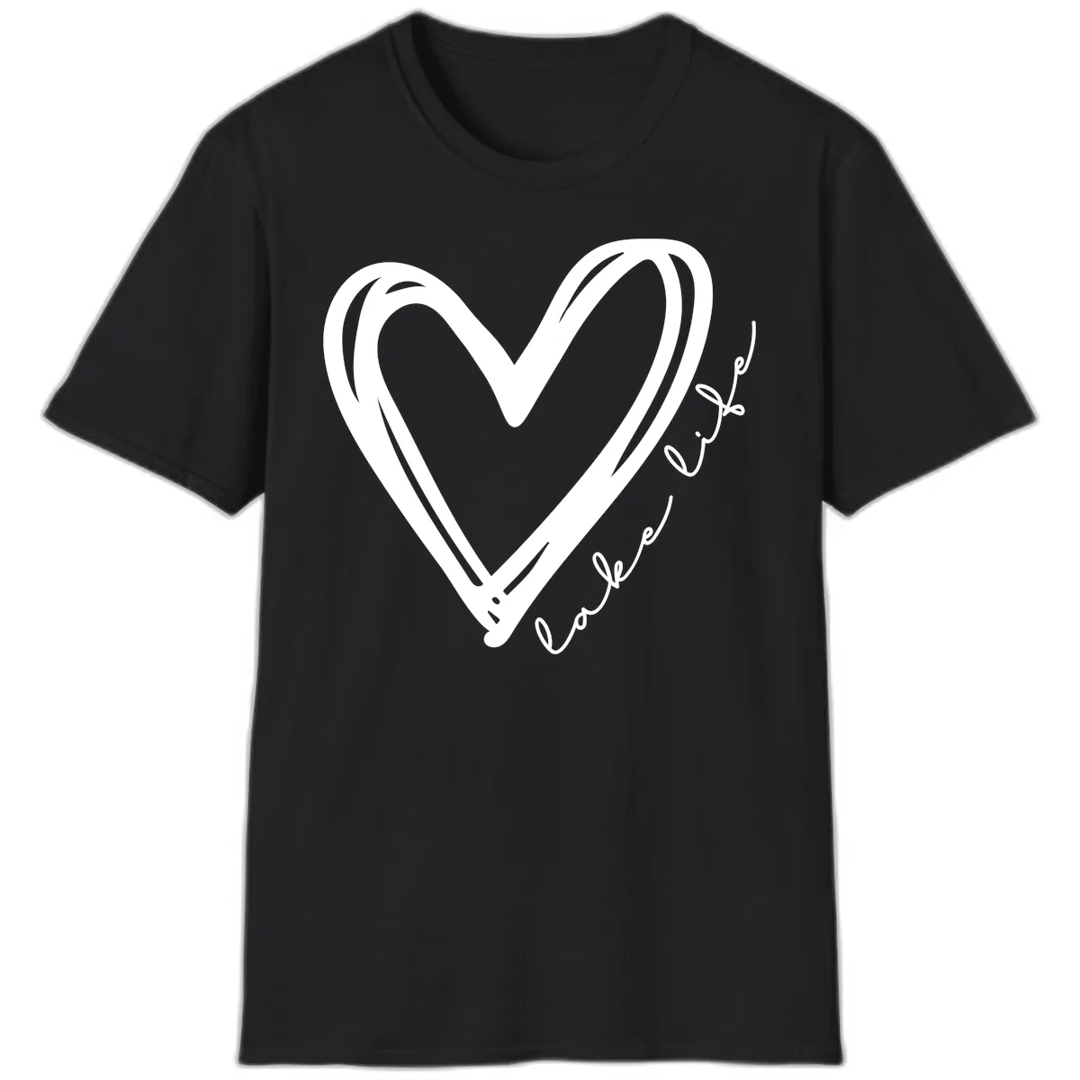 Lake Life Heart Design T-Shirt in Black