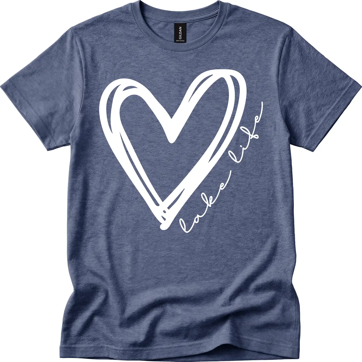Lake Life Heart Design T-Shirt in Heather Navy