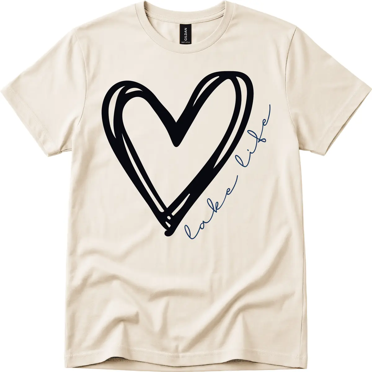 Lake Life Heart Design T-Shirt in Natural