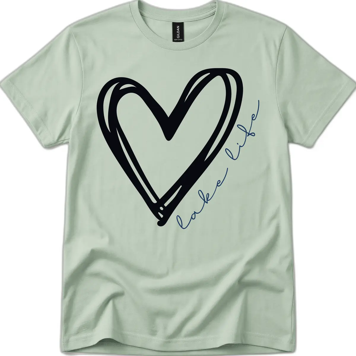 Lake Life Heart Design T-Shirt in Sage