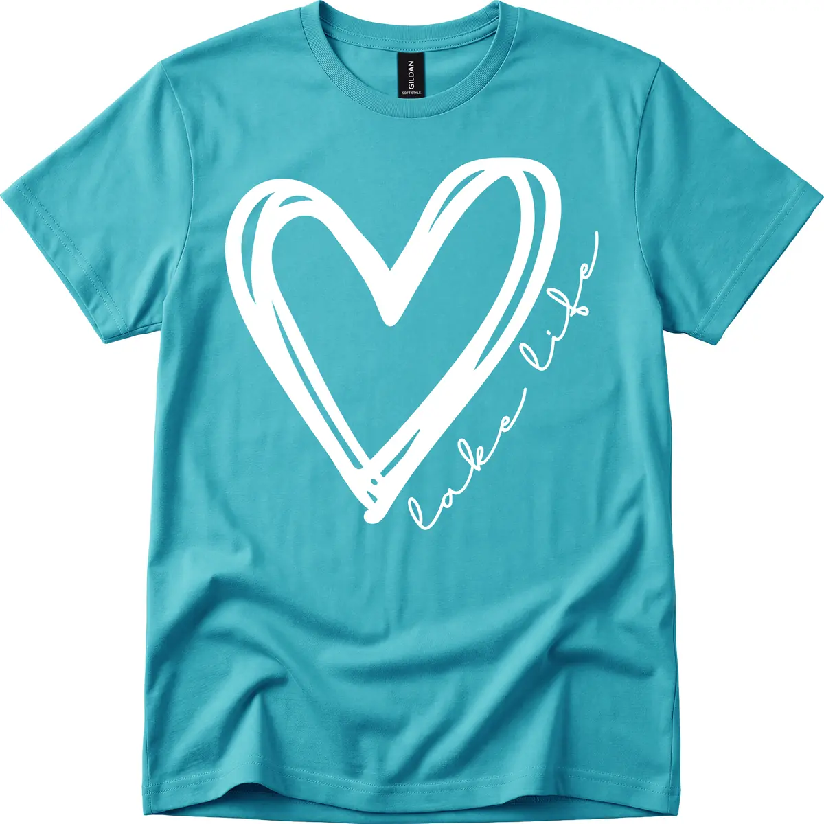 Lake Life Heart Design T-Shirt in Tropical Blue