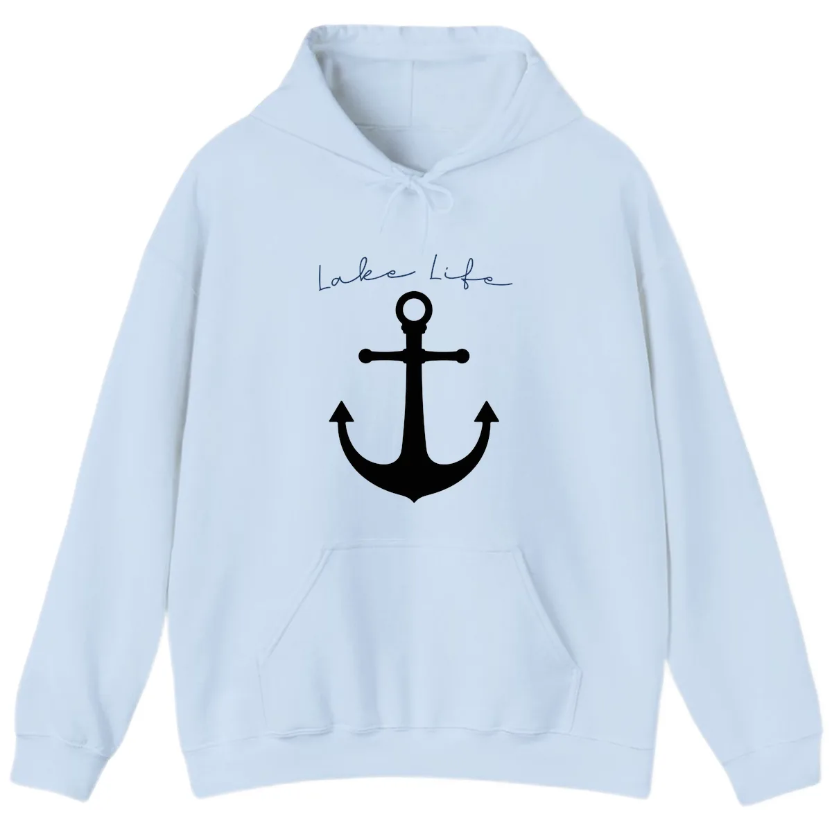 Lake Life Anchor Design Hoodie in Light Blue