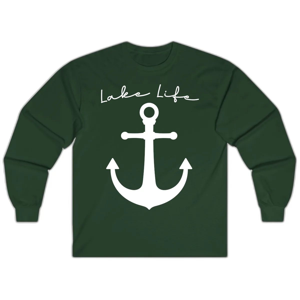 Lake Life Anchor Design Long Sleeve in Forest Green