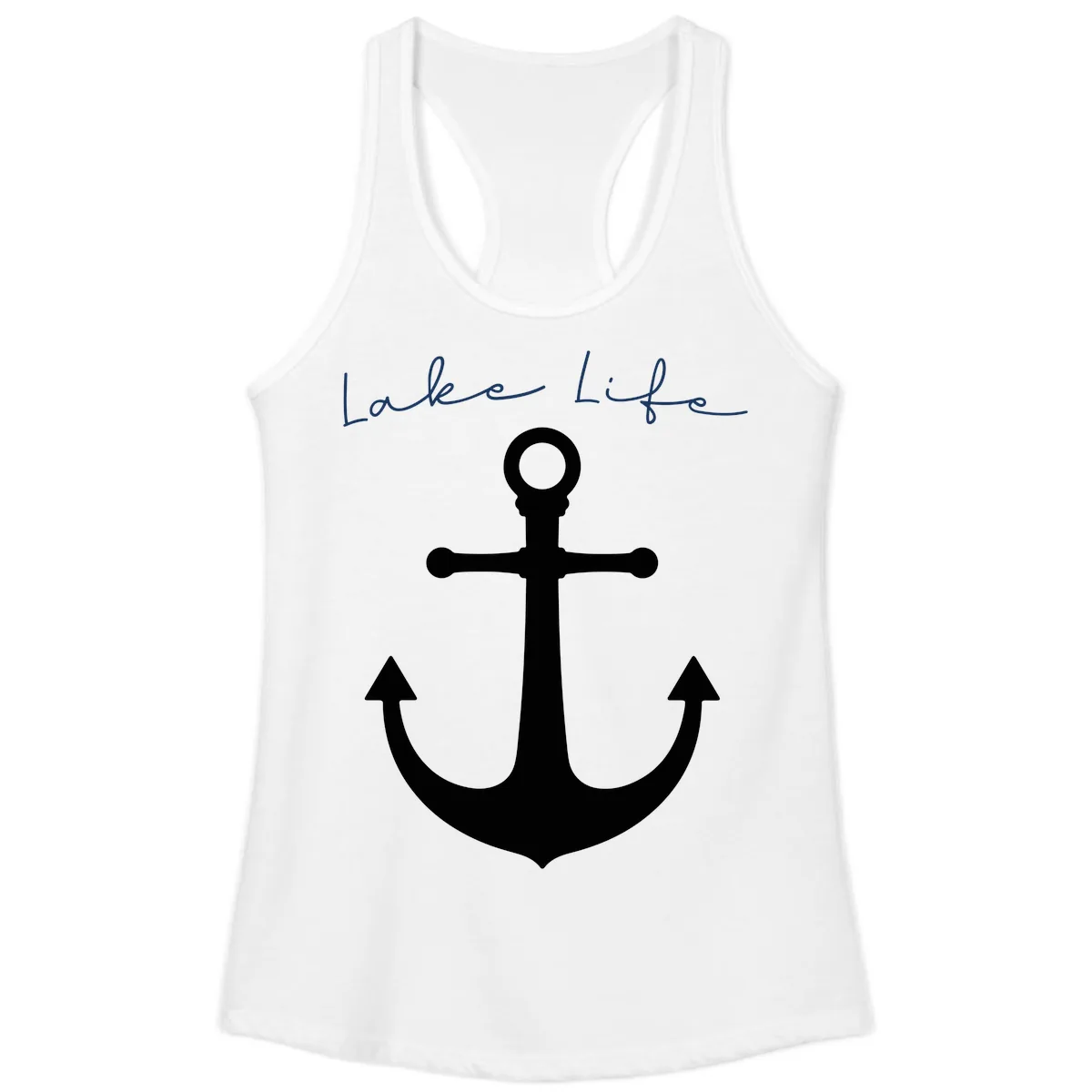 Lake Life Anchor Design Ladies Tank in White