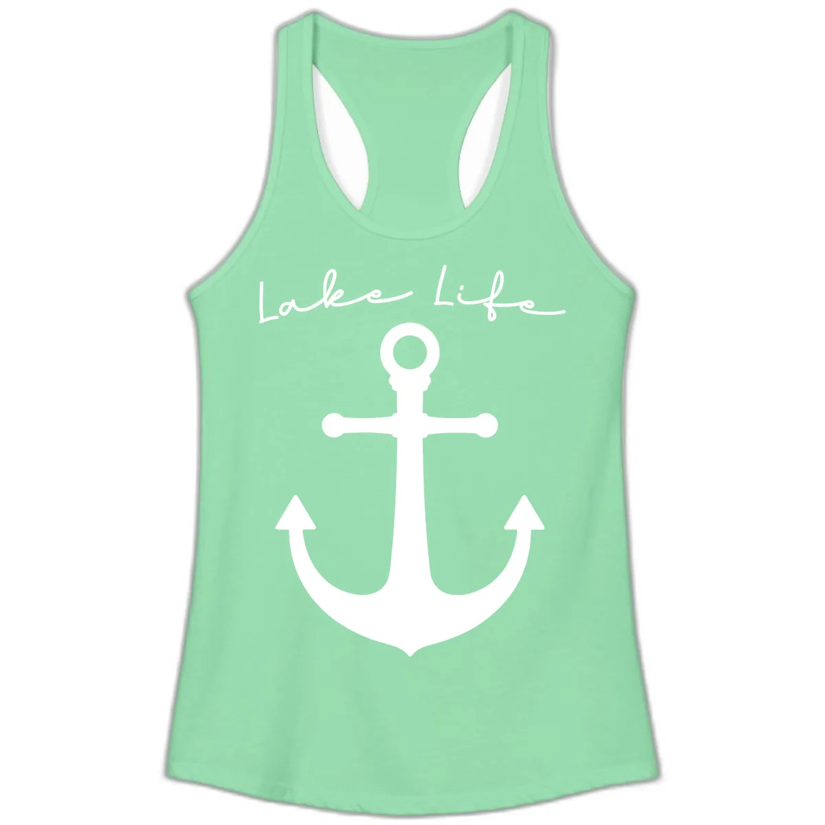 Lake Life Anchor Design Ladies Tank in Solid Mint