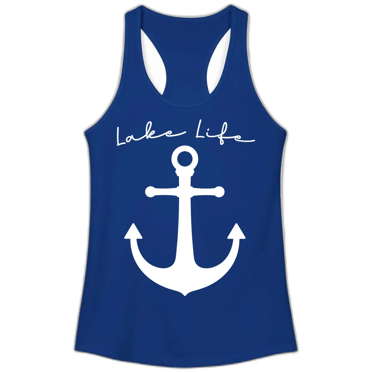 Lake Life Anchor Design Ladies Tank in Solid Royal