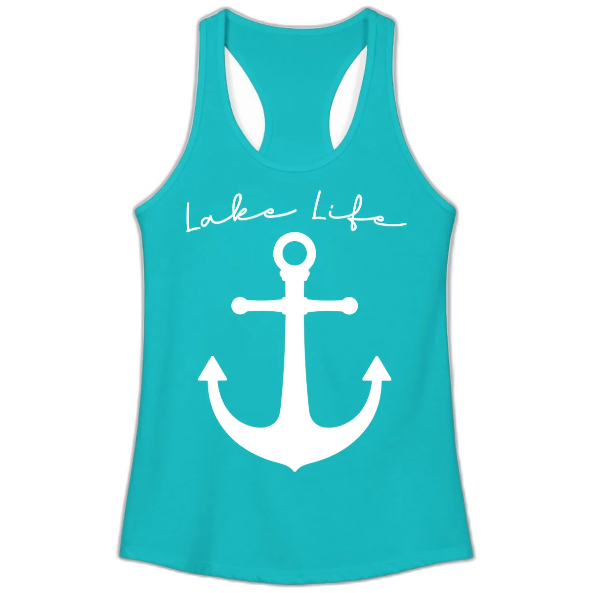 Lake Life Anchor Design Ladies Tank in Tahiti Blue