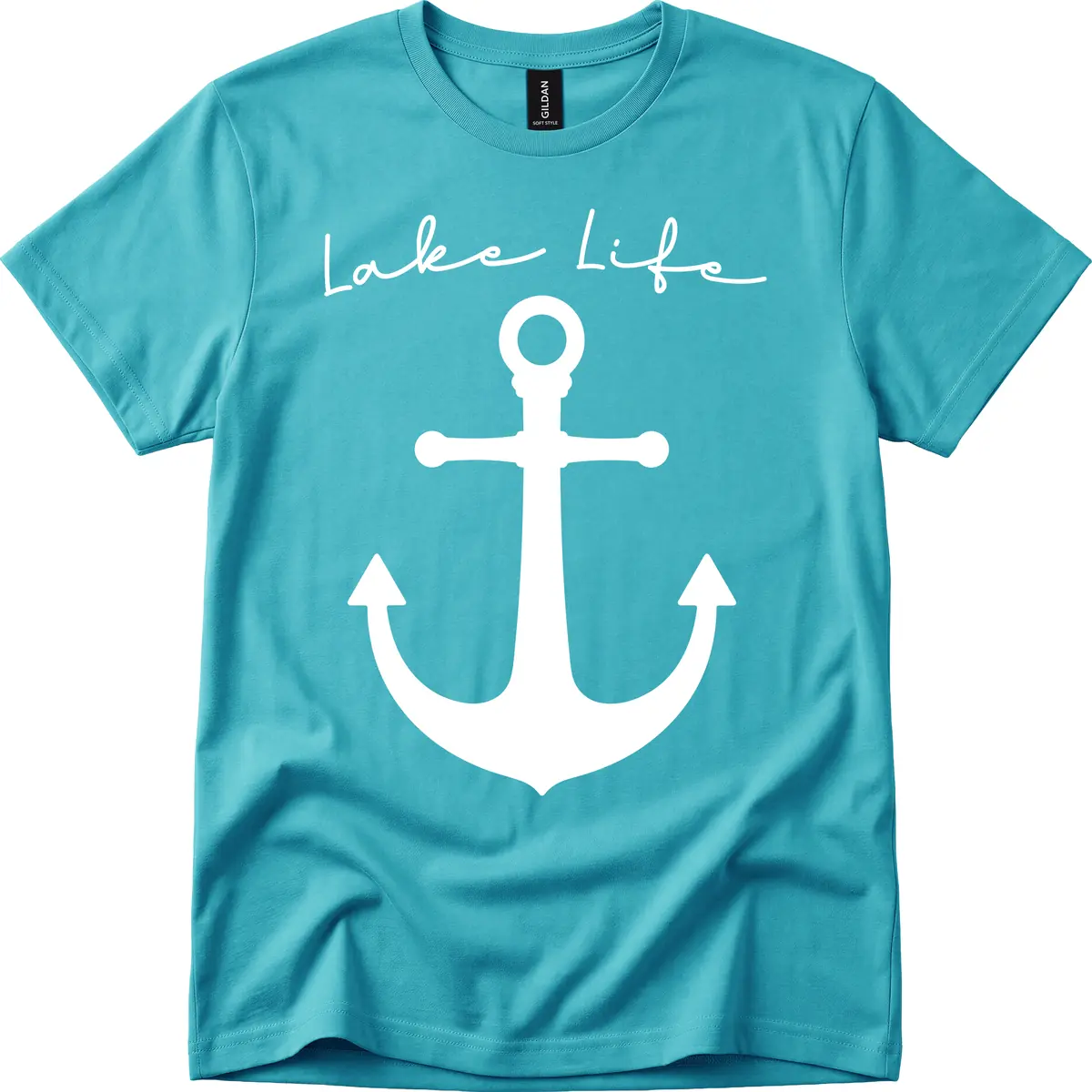 Lake Life Anchor Design T-Shirt in Tropical Blue