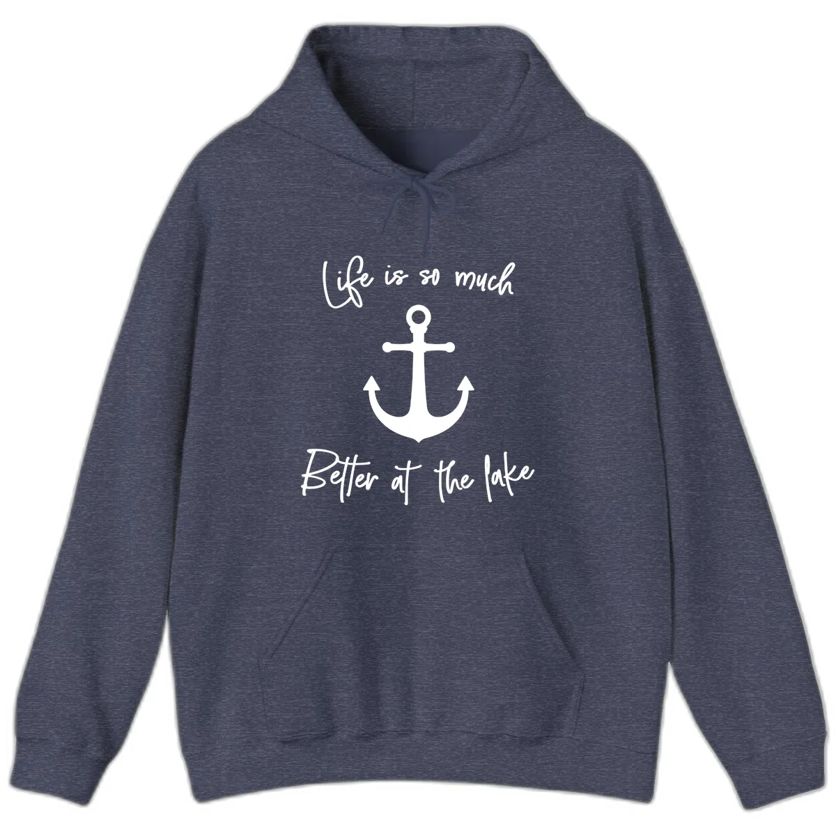 Life is Better at the Lake Anchor Hoodie in Heather Sport Dark Navy