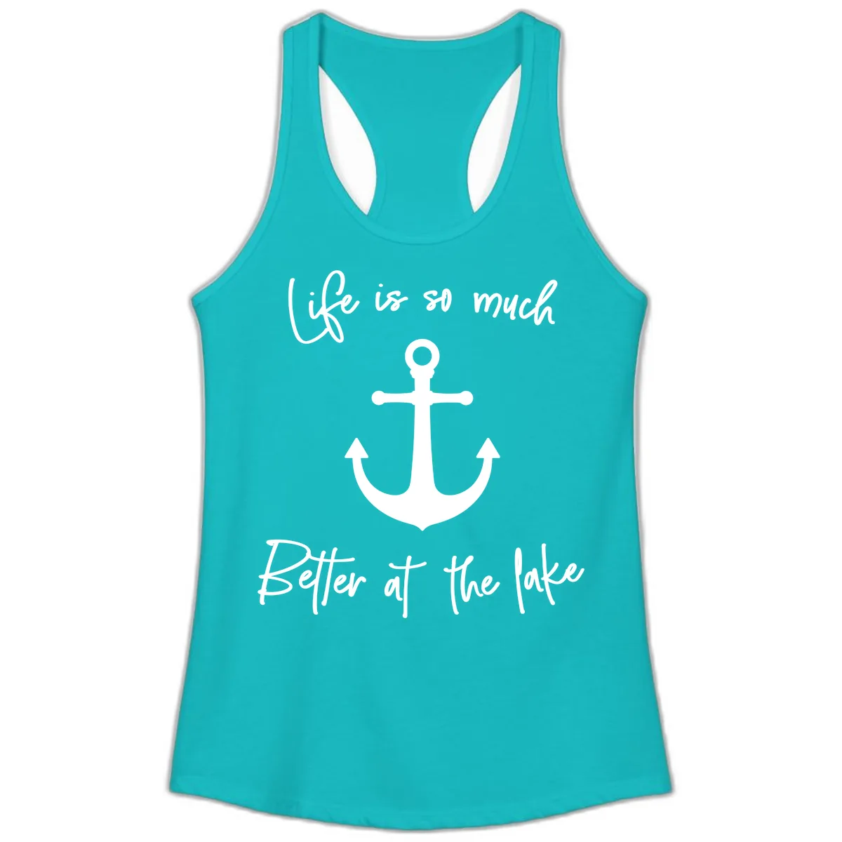 Life is Better at the Lake Anchor Ladies Tank in Tahiti Blue