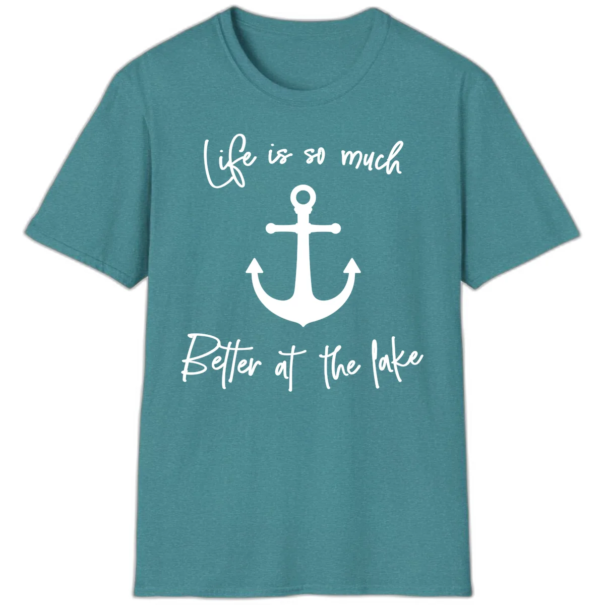 Life is Better at the Lake Anchor T-Shirt in Heather Galapagos Blue