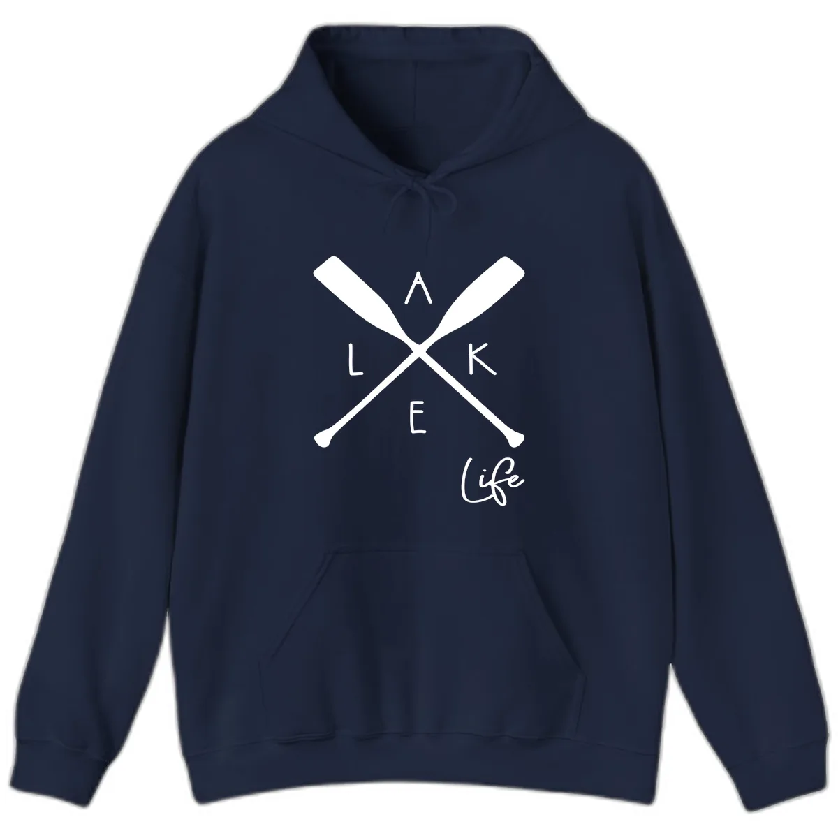 Lake Life Crossed Oars Design Hoodie in Navy