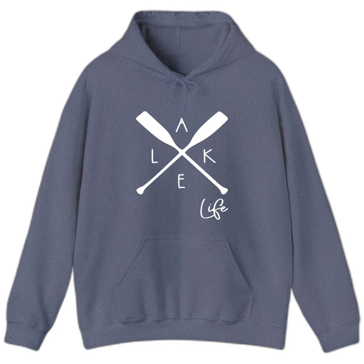 Lake Life Crossed Oars Design Hoodie in Heather Navy