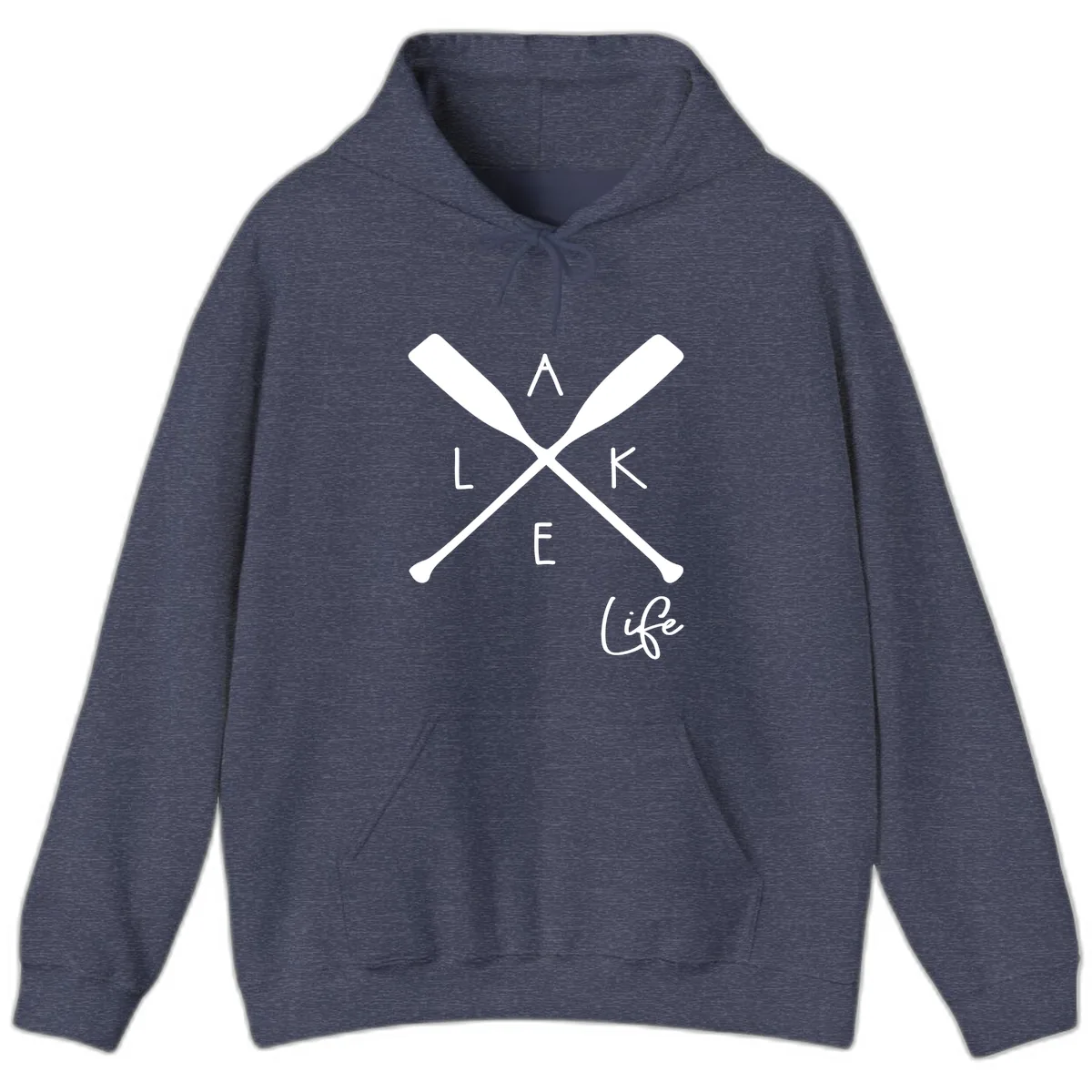 Lake Life Crossed Oars Design Hoodie in Heather Sport Dark Navy