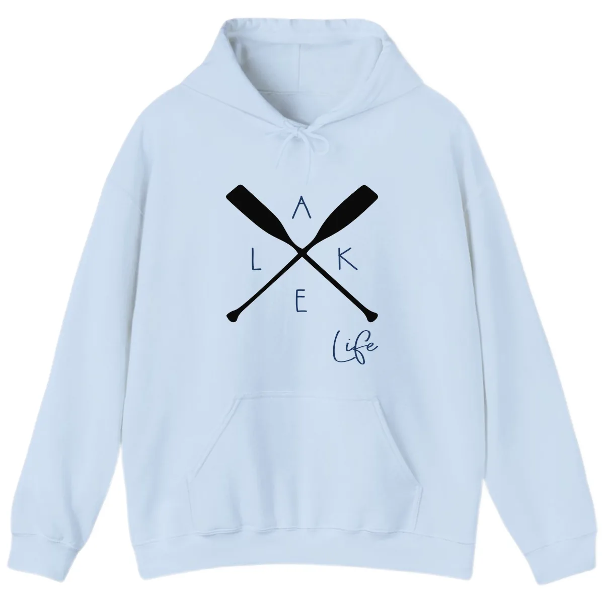 Lake Life Crossed Oars Design Hoodie in Light Blue