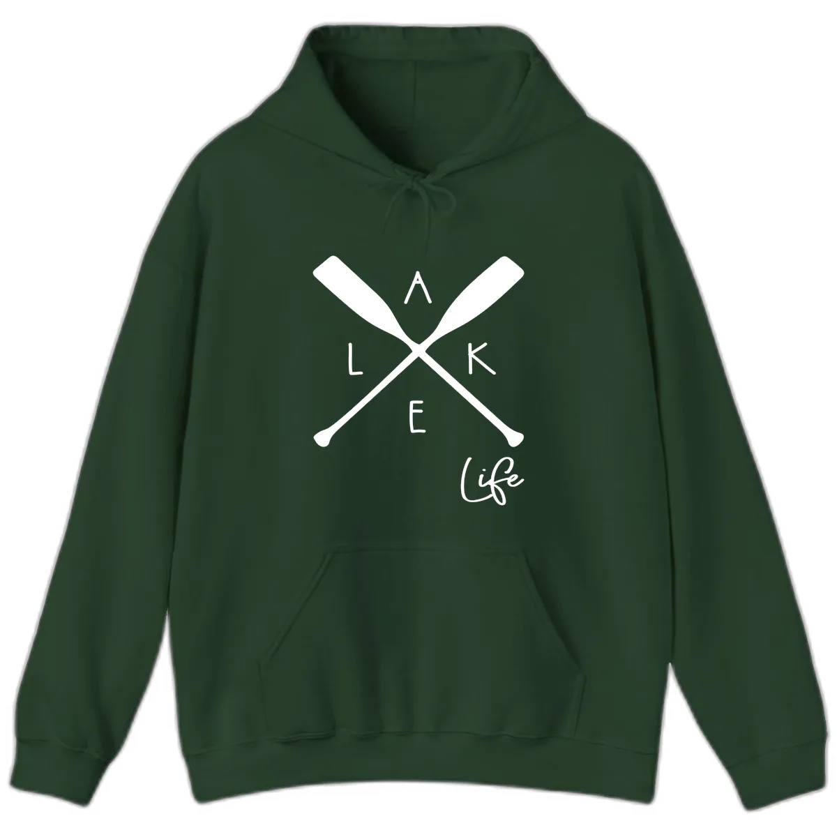 Lake Life Crossed Oars Design Hoodie in Forest Green